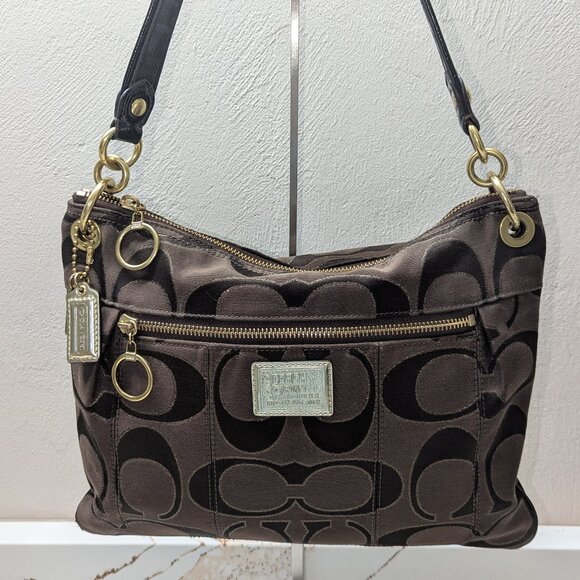 Coach Poppy, brown mono large C's. 2 hangtags, EUC! - Picture 1 of 6